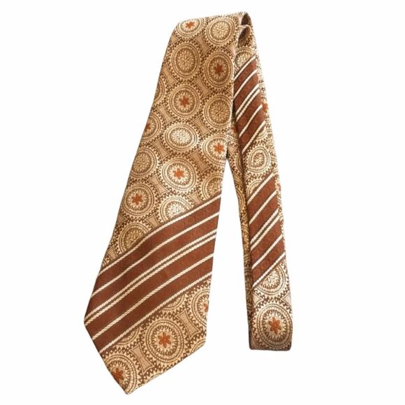 Vintage Patterned Tie Brown Cream - Picture 3 of 5